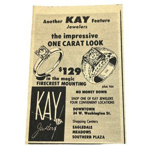 Kay Jewelry Store Print Ad Vintage 1964 Indianapolis Firecrest Mounting Ring